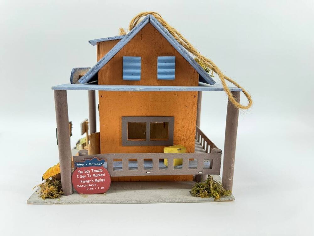 Hand Painted Wooden Farmers Market House Hanging Folk Art Decor 1.05 lb